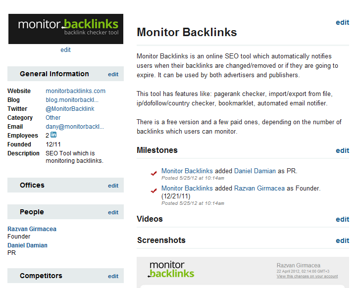 Monitor backlinks crunchbase