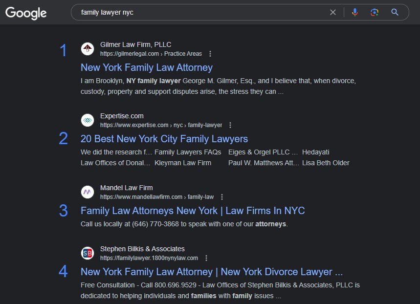 family lawyer serp